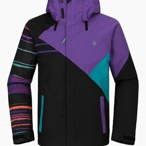 Volcom Nimbus Ski Jacket XS Black Purple Multicolor Hooded Insulated Waterproof